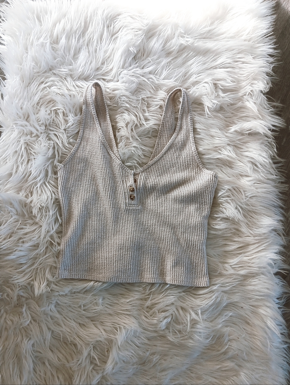 Abercrombie & Fitch Oatmeal Waffle Henley Button Front Tank Top